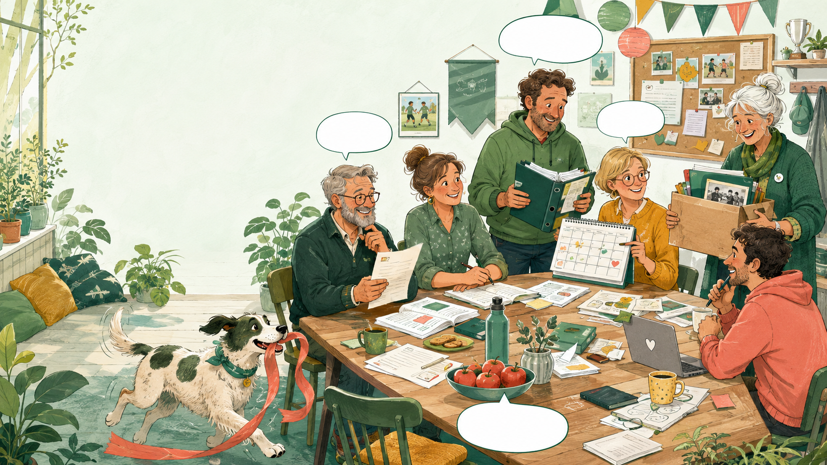 Illustration: Vereinsvorstand organisiert gemeinsam Aufgaben